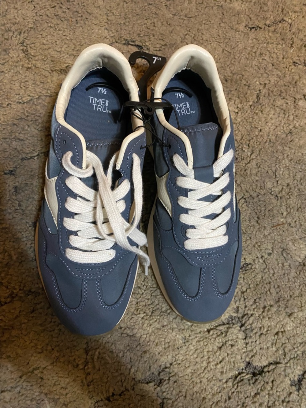 Blue and White Lace-Up Sneakers